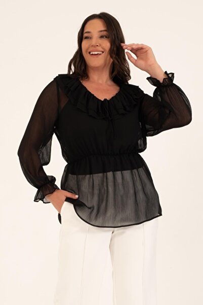 MYLİNE Bluză romantică din șifon cu volane