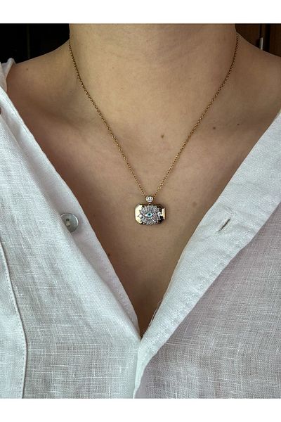 CHARMLUCKY Steel Square Eye Necklace