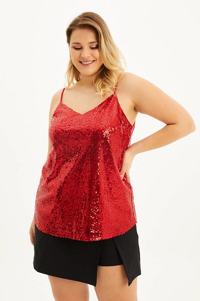 MYLİNE Lined Rope Strap Sequined Blouse