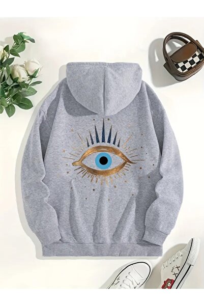 WOODROFFE Hanorac supradimensionat cu glugă, cu imprimeu Evil Eye, negru gri