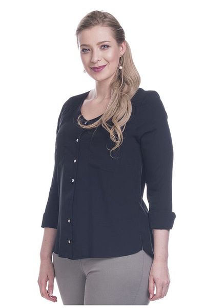 MYLİNE Bluză neagră de damă cu decolteu în V 12637