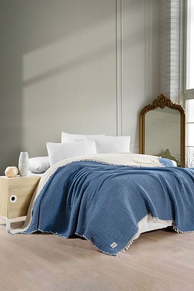 Kanz Double 5-Layer Filled Muslin Bedspread - Indigo