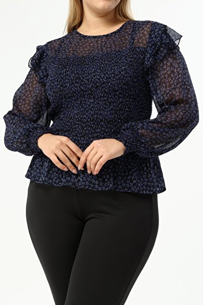 MYLİNE Astarlı Şifon Gipe Detaylı Bluz