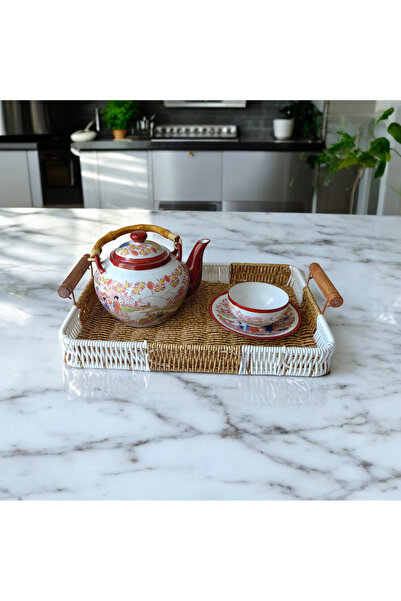store trend Orta Boy Dikdörtgen Renkli Sunum Dekor Rattan Tepsi 35 X 25 Cm