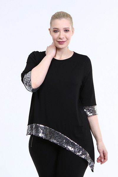 MYLİNE Asymmetrical Sequined Combed Cotton Blouse