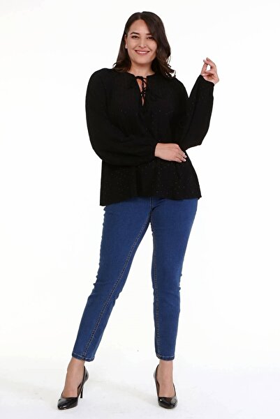 MYLİNE V Yaka Önü Bağcıklı Bluz