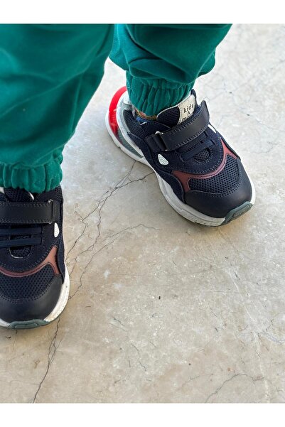 kids A more Brice Cırtlı Lastikli File Detaylı Deri Erkek Çocuk Spor Ayakkabı Lacivert