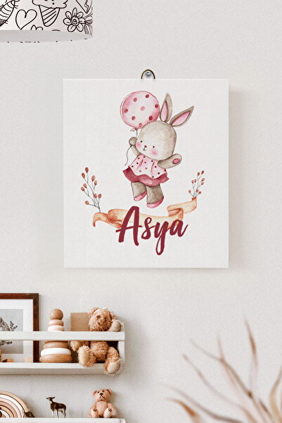 Lilabio İsme Özel Çocuk Odası Kanvas Tablo Tavşan (17x21 Cm)