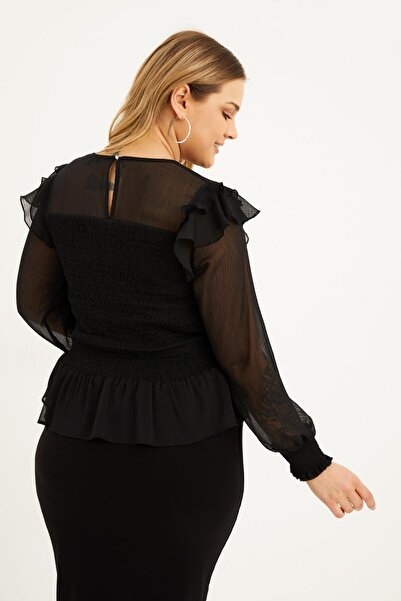 MYLİNE Astarlı Şifon Gipe Detaylı Bluz