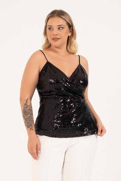 MYLİNE Lined Sequined Wrap Blouse
