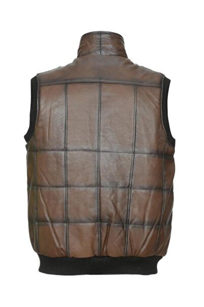 Sanalbolluk Leather Vest with Collar and Elastic Waist