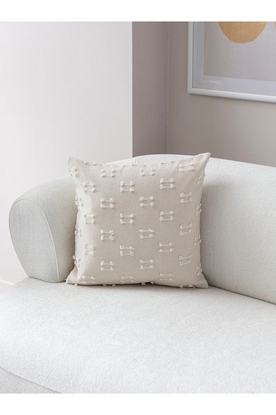 BUGİ HOME COLLECTİON Husă de pernă din in brodat Line Punch 43x43cm, husă de pernă decorativă