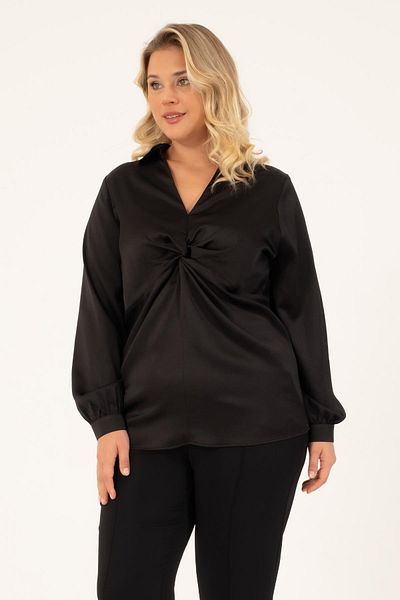 MYLİNE Knotted Front Satin Blouse