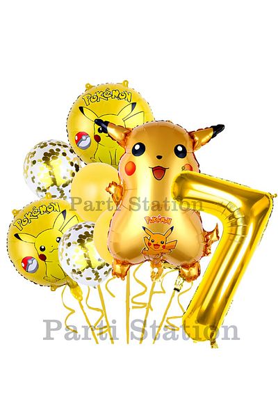 Parti Station 7 Year Old Birthday Pokemon Pikachu Balloon Set - Foil and Balloon