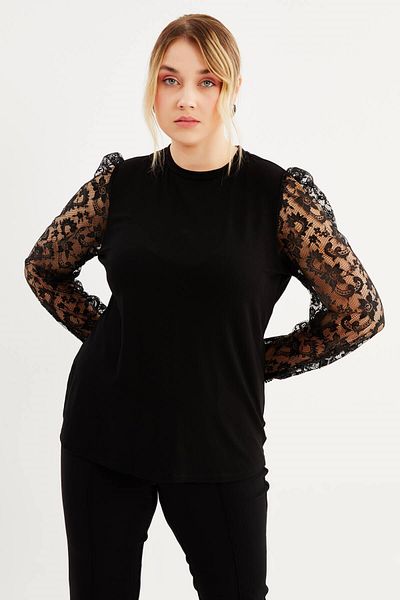 MYLİNE Lace Sleeves Round Neck Knitted Blouse