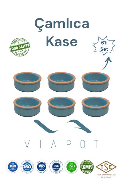 Viapot 6 Pieces Full Glazed Chamomile Soap Pot Sauce Bowl - 8X3.5Cm 80ml Pottery