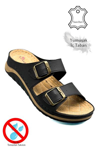 Moda Anna شبشب رياضي نسائي ناعم وخفيف - إبزيم بشريط مزدوج، نعل سميك 521/1 أسود