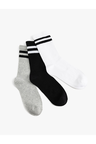 Koton 3-Piece Colorful Tennis Socks - Stripe Detailed