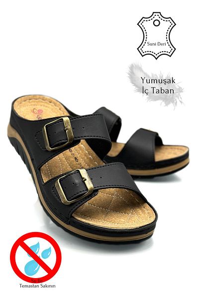 Moda Anna شبشب رياضي نسائي ناعم وخفيف - إبزيم بشريط مزدوج، نعل سميك 521/1 أسود