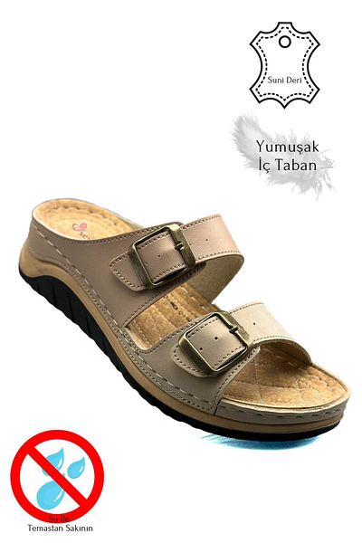 sermoda Απαλές και ελαφριές γυναικείες αθλητικές παντόφλες - Διπλή αγκράφα, χοντρή σόλα 521/1 Powder Mink