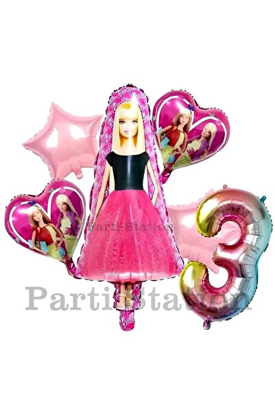 Parti Station Barbie 3 Yaş Balon Set Barbie Konsept Doğum Günü Folyo Balon Set