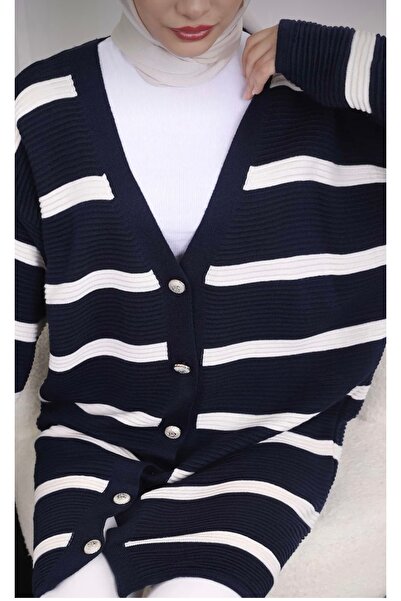 Modark Women's Tesetures Two Color Long Buttoned Tricot Cardigan