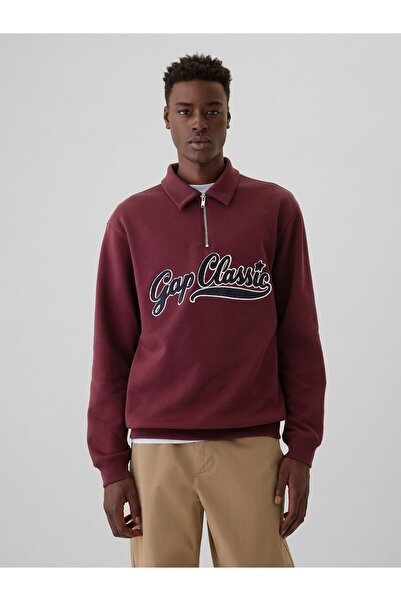 GAP Erkek Bordo Gap Logo Vintage Soft Fermuarlı Pullover Sweatshirt