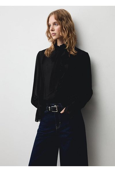 MANGO Woman High Collar Flounce Blouse