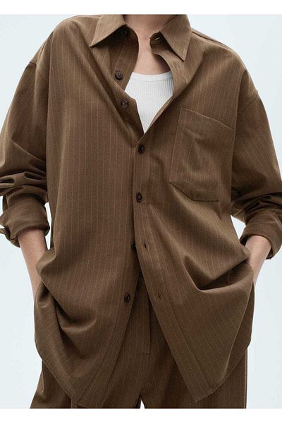 MANGO Woman Dünne gestreifte Hemdjacke
