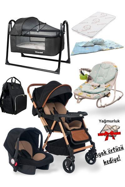 Joell 10 Parça Bebek Seti / Trendy Bebek Arabası/puset/beşik/ana Kucağı/yatak/uyku Seti/ayak Örtüsü