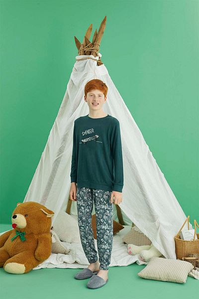 Aydoğan Men's Waiter Kaan Thermal Sea Green Pajamas Set 0884