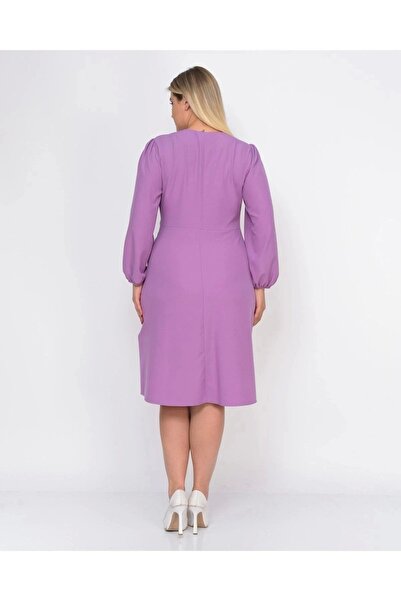 apsen Sukienka midi z krepy dla kobiet w dużych rozmiarach z rozcięciem i dekoltem w serek 4479/110