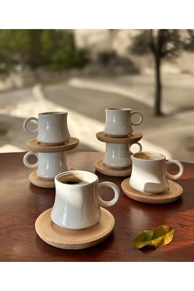 Lavin 2592 Model Std Porcelain - Bamboo Plate Coffee Cup Set