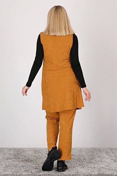 apsen Women's Jacket Collar Button Detailed Corduroy Suit 7008/90