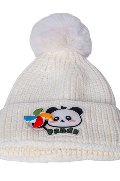 Eke Tekstil Children's Pompom Folded Panda Embroidered Beret