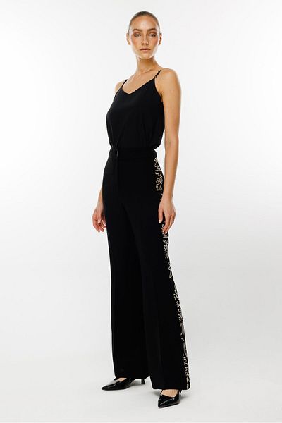 Moda İlgi Pantaloni Modailgi cu dungi negre Guipure - 7113,7114