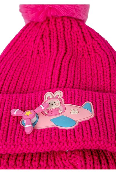 Eke Tekstil Children's Pompom Folded Airplane Embroidered Beret
