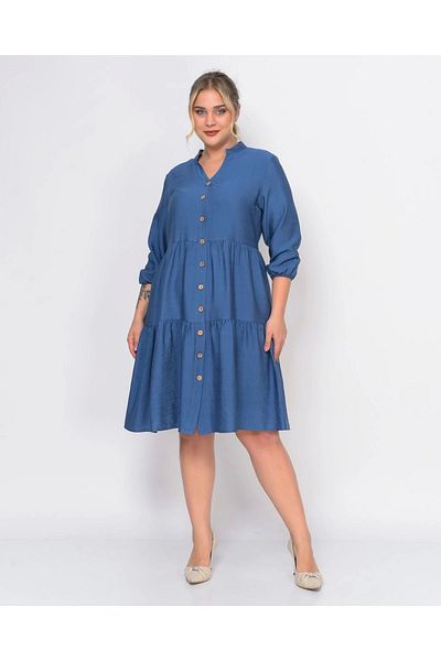 apsen Women's Plus Size V-Neck Buttoned Midi Dress 4483/105
