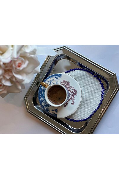 Seda Home Art 2 Li Mavi Boncuk  İşlemeli Kahve Yanı Sunum Peçetesi Kokteyl Pe...