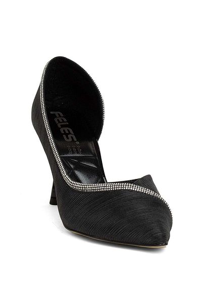 KOCAMANLAR Feles Goblet Heel Satin Dunge Stone Stiletto Pantofi cu toc dama NEGRI