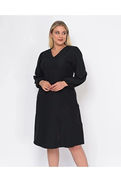 apsen Γυναικείο φόρεμα με σχίσιμο με λεπτομέρεια V-λαιμόκοψη Midi Crepe 4479/110