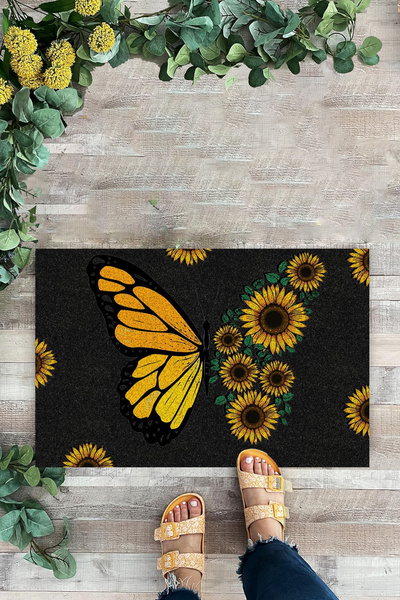 KARMAT Sarı Kelebekli, Sarı Papatyalı Kapı Önü Paspası