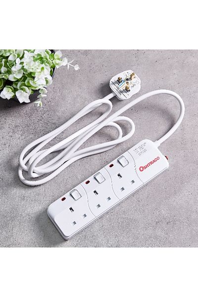 Home Box 3-Way Switched Saso Extension Board with 2 m Cord