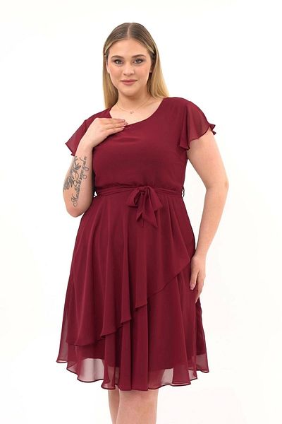 apsen Women's Crew Neck Flounce Detailed Midi Plus Size Chiffon Dress 4337/110