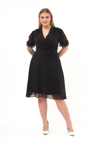 apsen Women's Double Breasted Collar Belted Plus Size Midi Chiffon Dress 4255/110