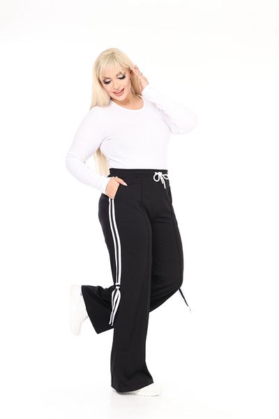 Esina Steel Fabric Wide Leg Sweatpants White Striped