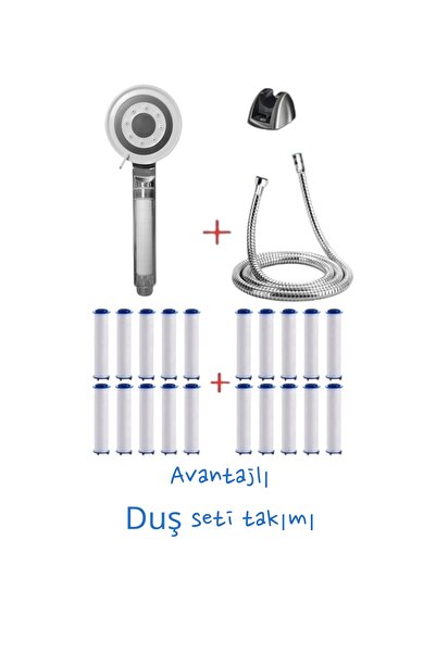 Su tasarruflu kireç önleyici 20 adet filtreli avantajlı paket duş seti takımı(beyaz krom)