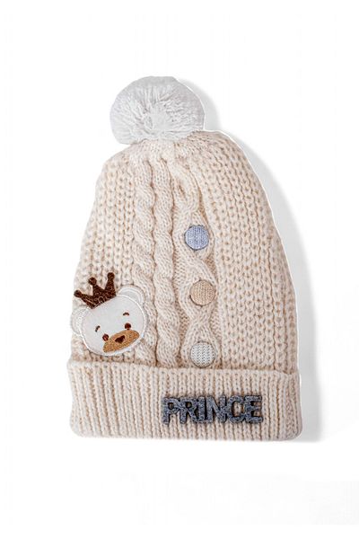 Eke Tekstil Boy's Folded Prince Embroidered Beret with Pompom