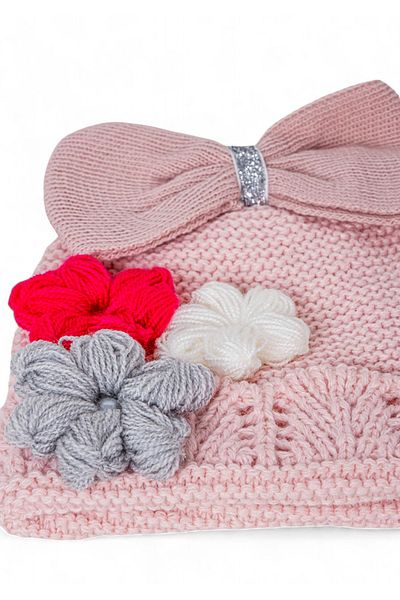 Eke Tekstil Girl's Bow Folded Flower Embroidered Beret