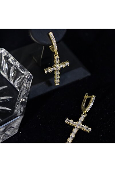 Missus 925 Gümüş Altın Kaplama Haç Küpe